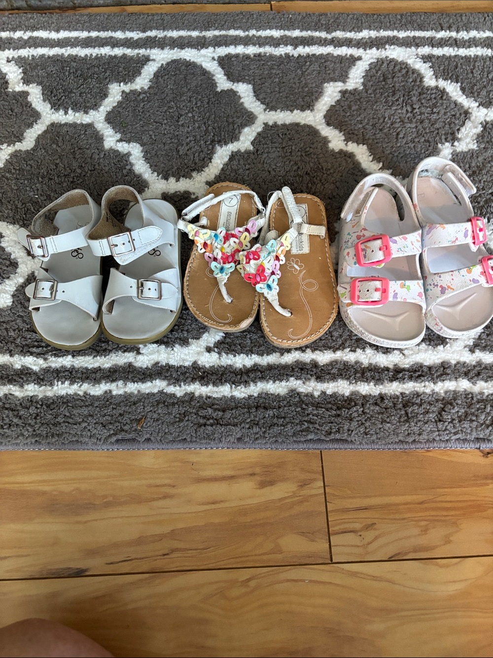 Bundle of SandalsGirls White Double-Buckle Sandals with Pink Accents - Unbranded